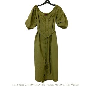 STAUD Reese Green Shirt Dress Off the shoulder Western CottageCore Medium